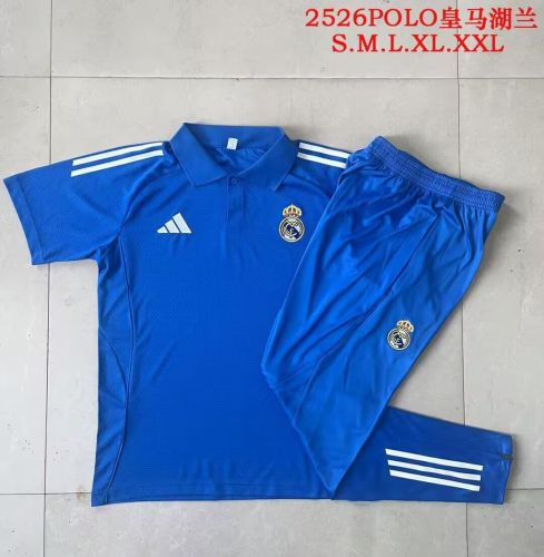 2025-2026 Real Madrid Blue Soccer Polo and Pants Football Kit