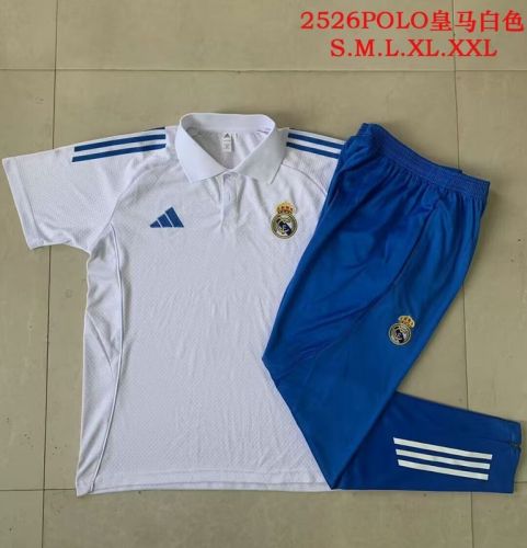 2025-2026 Real Madrid White/Blue Soccer Polo and Pants Football Kit