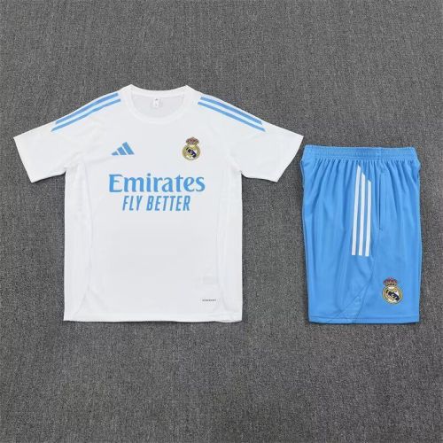 Adult Uniform 2025-2026 Real Madrid White/Blue Soccer Training Jersey and Shorts Football Kits