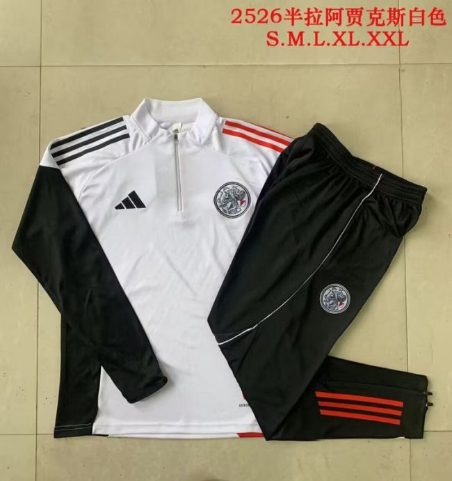 Youth 2025-2026 Ajax White Soccer Training Sweater and Pants Football Kit