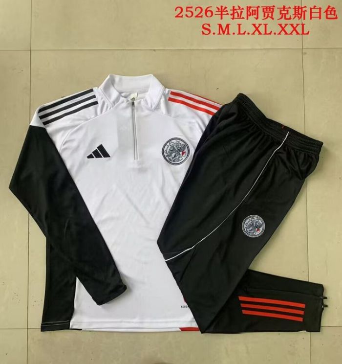 Youth 2025-2026 Ajax White Soccer Training Sweater and Pants Football Kit
