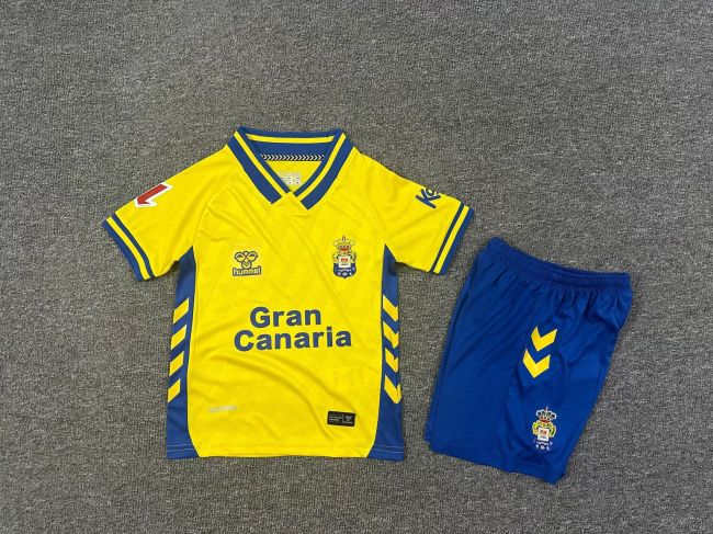 with LALIGA Patch Youth Uniform Kids Kit 2025-2026 Las Palmas Home Soccer Jersey Shorts Child Football Set