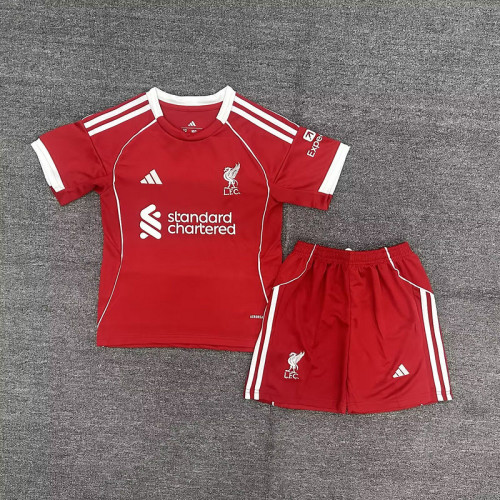 Youth Uniform Kids Kit 2025-2026 Liverpool Home Soccer Jersey Shorts Child Football Set