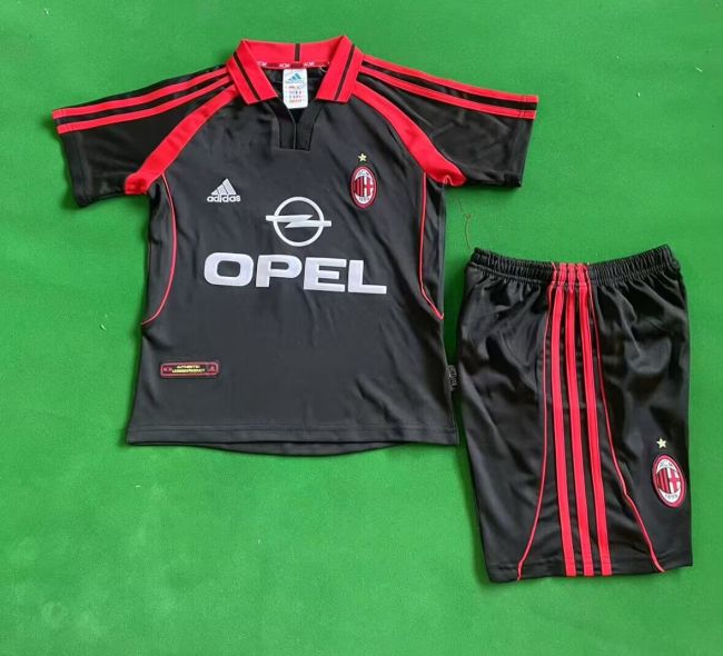 Retro Youth Uniform Kids Kit 2000-2001 AC Milan Away Black Soccer Jersey Shorts Vintage Child Football Set