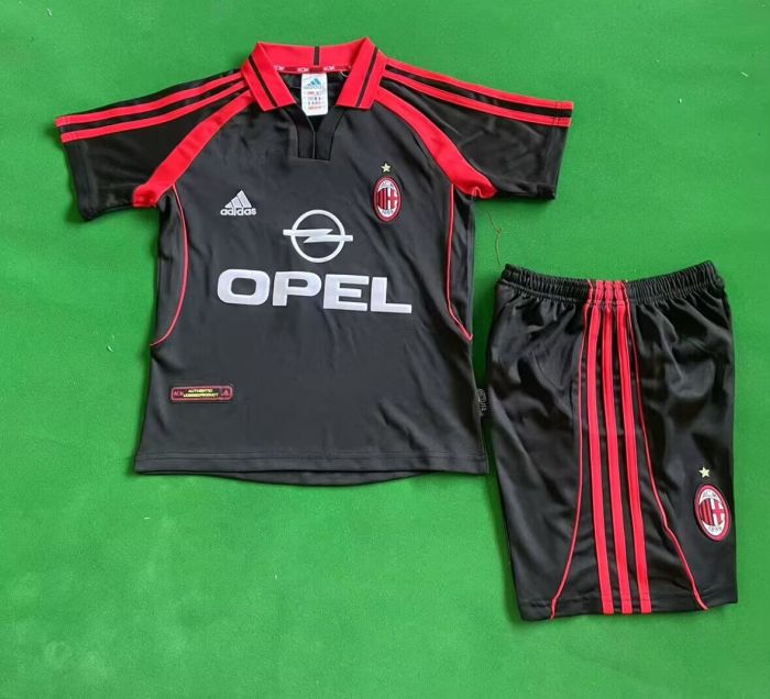 Retro Youth Uniform Kids Kit 2000-2001 AC Milan Away Black Soccer Jersey Shorts Vintage Child Football Set