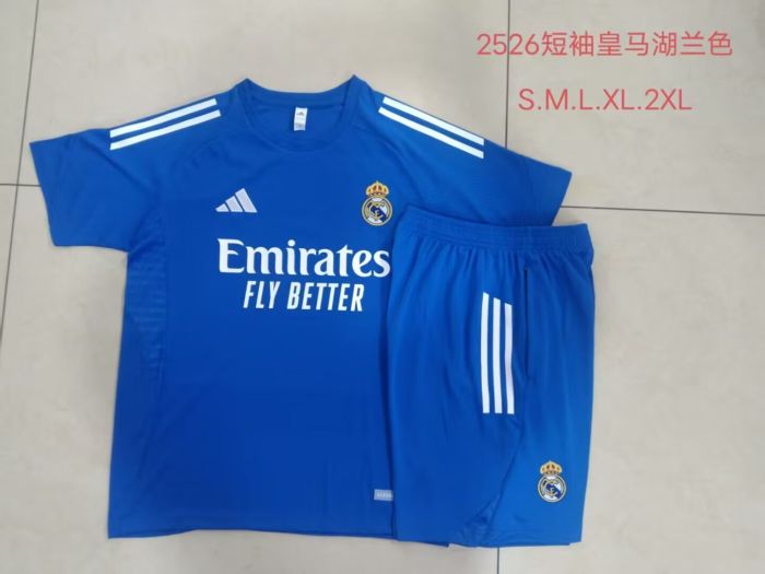 Adult Uniform 2025-2026 Real Madrid Blue/White Soccer Training Jersey and Shorts Football Kits