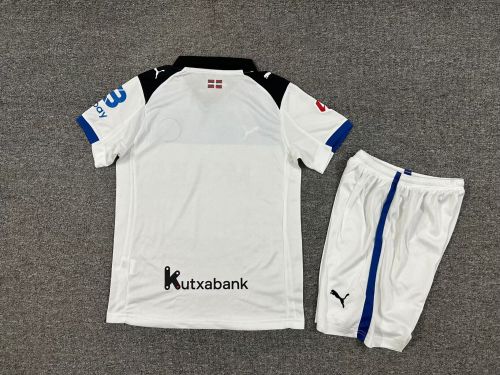 with LALIGA Patch Youth Uniform Kids Kit Deportivo Alaves 2025-2026 Away White Soccer Jersey Shorts Child Football Set