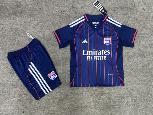 Youth Uniform Kids Kit 2025-2026 Lyon Away Soccer Jersey Shorts Olympique Lyonnais Child Football Set