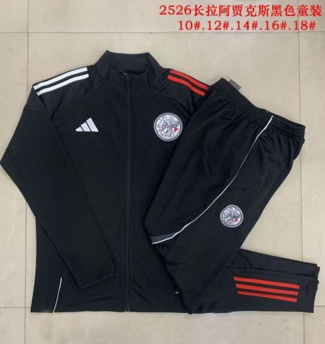 Youth 2025-2026 Ajax Black Soccer Training Jacket Football Jacket and Pants
