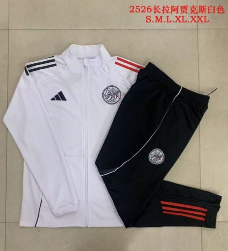 Adult 2025-2026 Ajax White Soccer Jacket and Long Pants Football Tracksuit