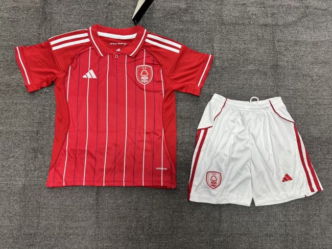 Youth Uniform Kids Kit Nottingham Forest 2025-2026 Home Soccer Jersey Shorts Child Football Set
