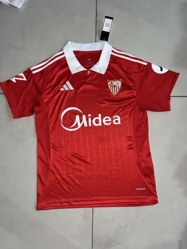 with LALIGA Patch Fans Version 2025-2026 Sevilla Away Red Soccer Jersey Football Shirt