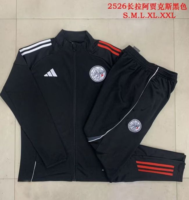 Adult 2025-2026 Ajax Black Soccer Jacket and Long Pants Football Tracksuit