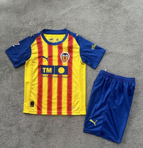 with LALIGA Patch Youth Uniform Kids Kit 2025-2026 Valencia Third Away Soccer Jersey Shorts Child Football Set