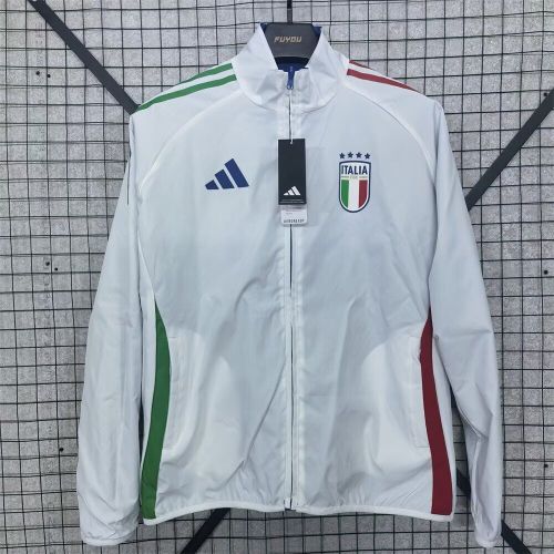 2025-2026 Italy White/Blue Soccer Reversible Windbreaker Jacket Football Jacket
