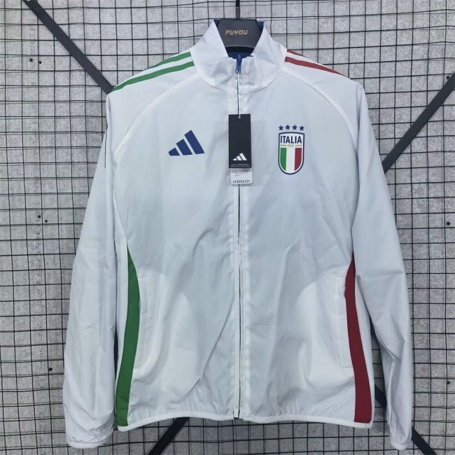 2025-2026 Italy White/Blue Soccer Reversible Windbreaker Jacket Football Jacket