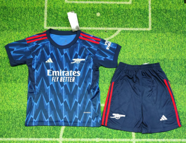 Youth Uniform Kids Kit 2025-2026 Arsenal Away Dark Blue Soccer Jersey Shorts Child Football Set