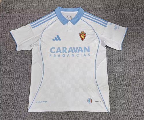 Fan Version 2025-2026 Real Zaragoza Home Soccer Jersey Football Shirt