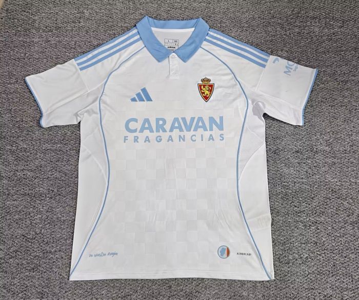 Fan Version 2025-2026 Real Zaragoza Home Soccer Jersey Football Shirt