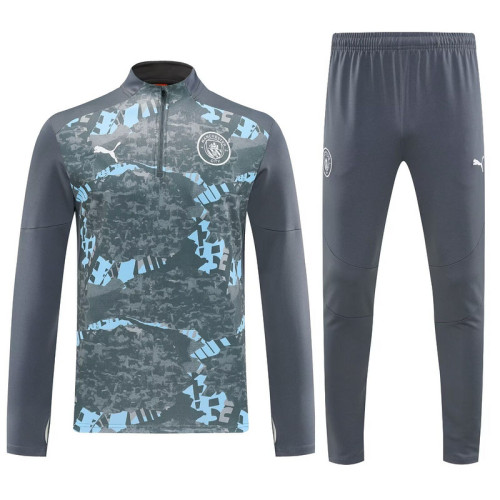 2025-2026 Manchester City Grey Soccer Training Sweater and Pants Football Kit