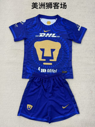 Youth Uniform Kids Kit 2025-2026 Pumas Away Blue Soccer Jersey Shorts Child Football Set