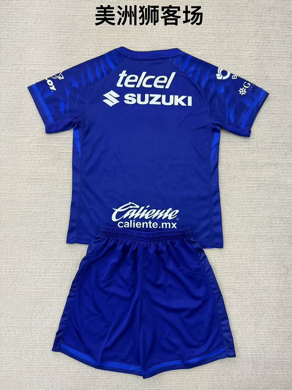 Youth Uniform Kids Kit 2025-2026 Pumas Away Blue Soccer Jersey Shorts Child Football Set