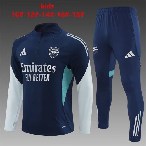 Youth 2025-2026 Arsenal Dark Blue Soccer Training Sweater and Pants Football Kit