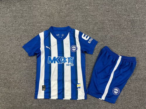 with LALIGA Patch Youth Uniform Kids Kit Deportivo Alaves 2025-2026 Home Soccer Jersey Shorts Child Football Set