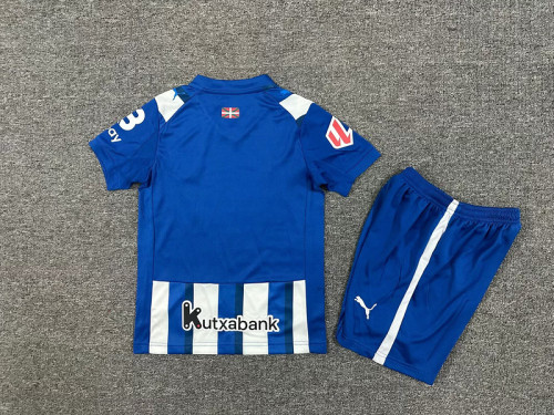 with LALIGA Patch Youth Uniform Kids Kit Deportivo Alaves 2025-2026 Home Soccer Jersey Shorts Child Football Set