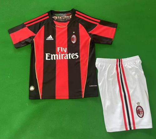 Retro Youth Uniform Kids Kit 2011-2012 AC Milan Home Soccer Jersey Shorts Vintage Child Football Set