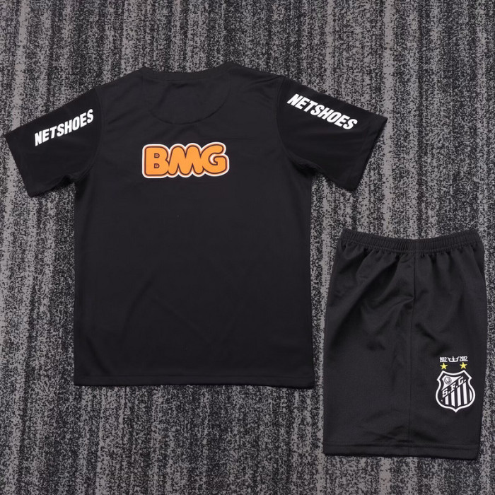 Retro Youth Uniform Kids Kit 2012-2013 Santos Away Black Soccer Jersey Shorts Vintage Child Football Set