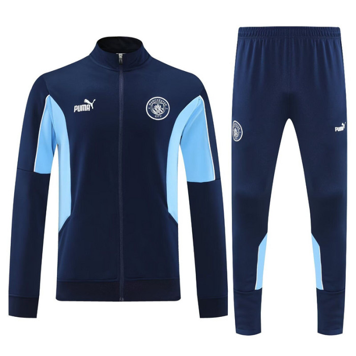 Adult 2025-2026 Manchester City Dark Blue Soccer Jacket and Long Pants Football Tracksuit