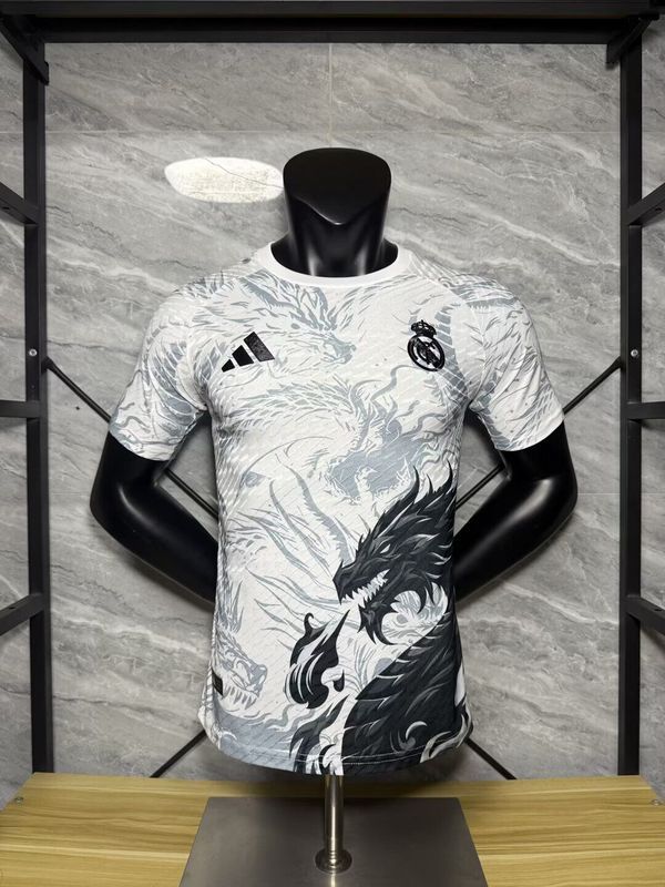 Player Version 2025-2026 Real Madrid White/Grey/Black Dragon Soccer Jersey Real Football Shirt