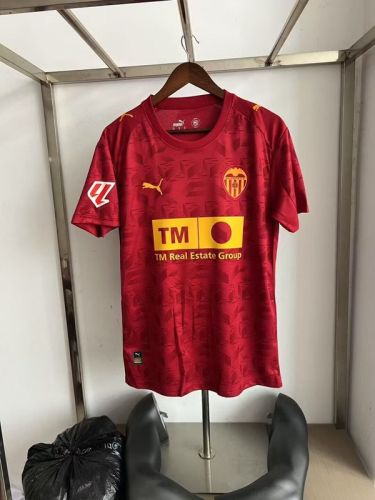 with Sponor Logo+LALIGA Patch Fans Version 2025-2026 Valencia Away Red Soccer Jersey Football Shirt