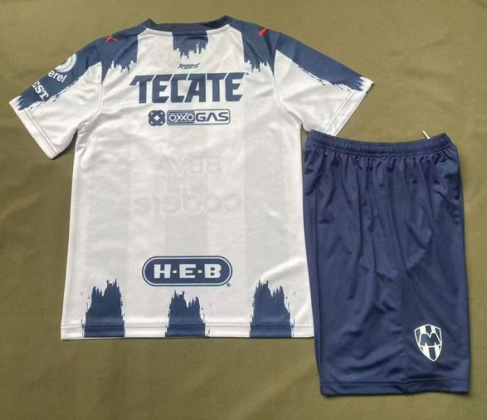 Youth Uniform Kids Kit Monterrey 2025-2026 80th Anniversary Home Soccer Jersey Shorts Child Football Set