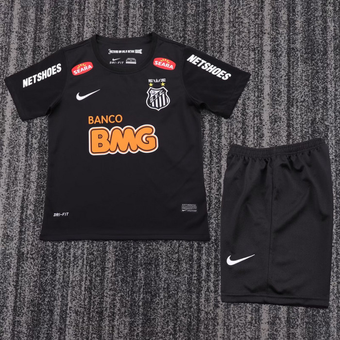 Retro Youth Uniform Kids Kit 2012-2013 Santos Away Black Soccer Jersey Shorts Vintage Child Football Set
