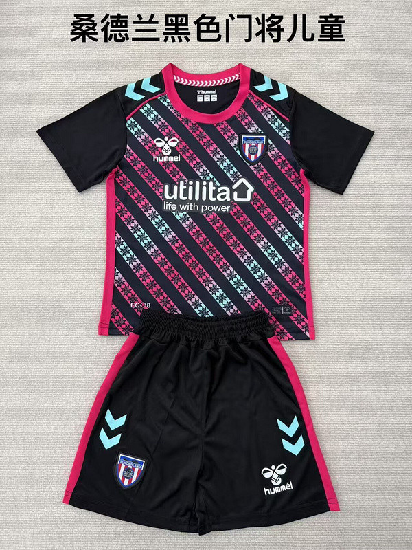 Youth Uniform Kids Kit 2025-2026 Sunderland Goalkeeper Soccer Jersey Shorts Child Football Set