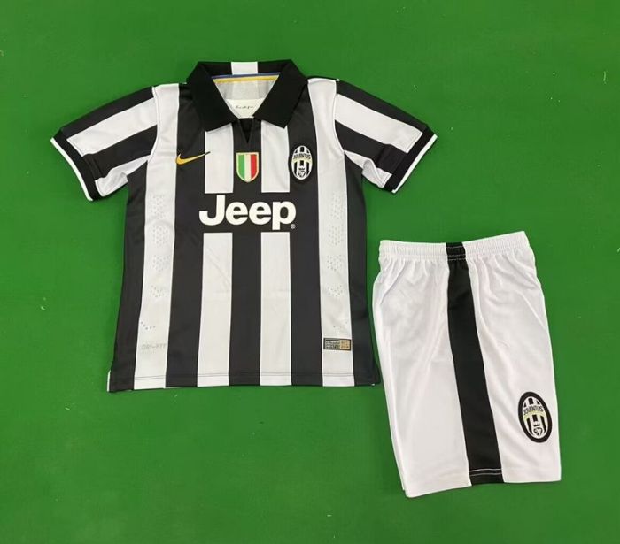 Retro Youth Uniform Kids Kit 2014-2015 Juventus Home Soccer Jersey Shorts Child Football Set