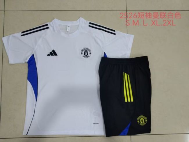 Adult Uniform 2025-2026 Manchester United White Soccer Training Jersey and Shorts Football Kits
