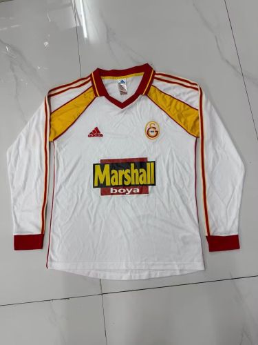 Long Sleeve Retro Jersey 1999-2000 Galatasaray Away White Soccer Jersey Vintage Football Shirt