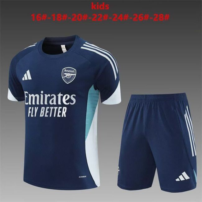 Youth Uniform Kids Kit 2025-2026 Arsenal Dark Blue Soccer Training Jersey Shorts Child Football Set