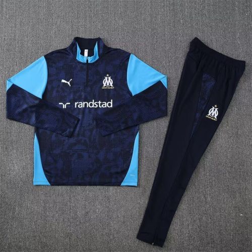 2025-2026 Marseille Dark Blue Soccer Training Sweater and Pants Football Kit