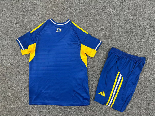Youth Uniform Kids Kit 2025-2026 Leeds United Away Blue Soccer Jersey Shorts Child Football Set