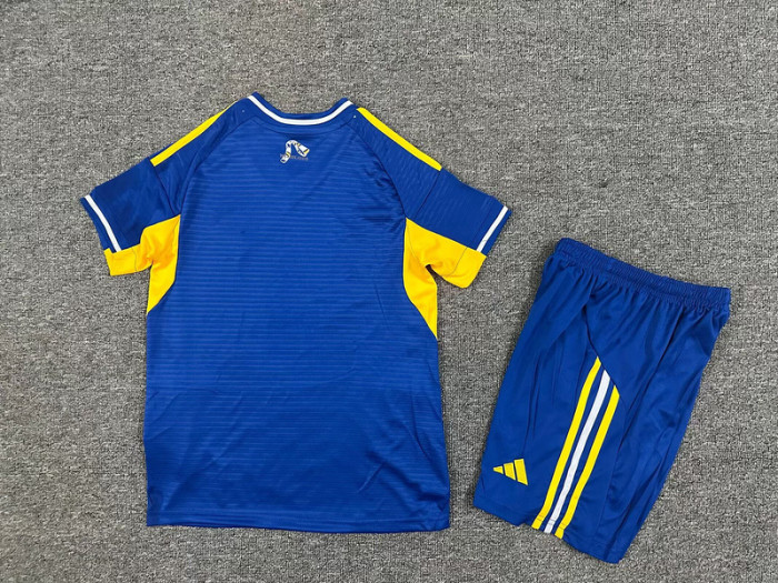 Youth Uniform Kids Kit 2025-2026 Leeds United Away Blue Soccer Jersey Shorts Child Football Set