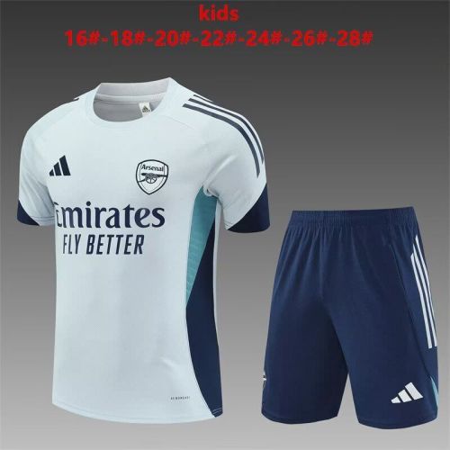 Youth Uniform Kids Kit 2025-2026 Arsenal Light Grey Soccer Training Jersey Shorts Child Football Set