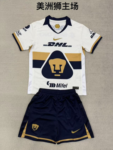 Youth Uniform Kids Kit 2025-2026 Pumas Home Soccer Jersey Shorts Child Football Set
