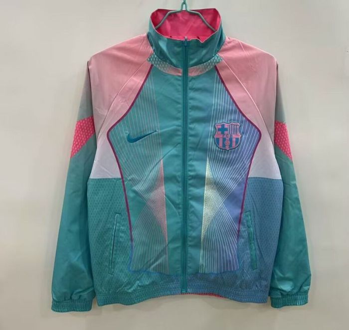 2025-2026 Barcelona Green/Pink Soccer Reversible Windbreaker Jacket Football Jacket