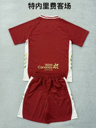 Youth Uniform Kids Kit Tenerife 2025-2026 Away Red Soccer Jersey Shorts Child Football Set