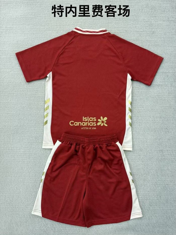 Youth Uniform Kids Kit Tenerife 2025-2026 Away Red Soccer Jersey Shorts Child Football Set