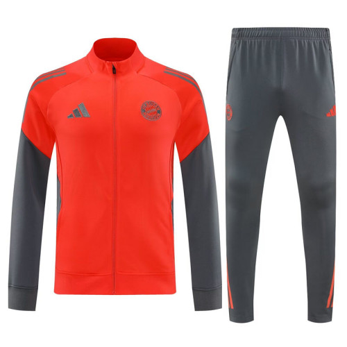 Adult 2025-2026 Bayern Munich Orange/Grey Soccer Jacket and Long Pants Football Tracksuit